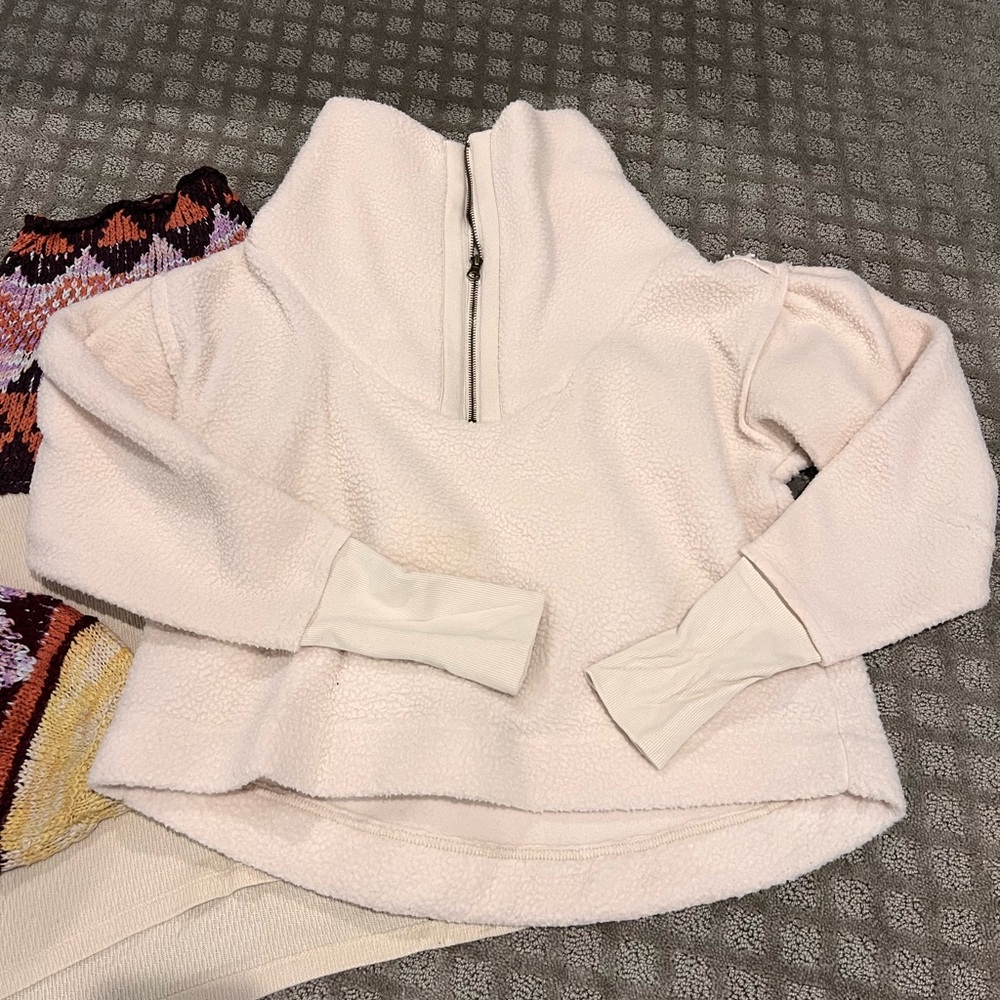 Free People Cream Poppy Fleece Pullover